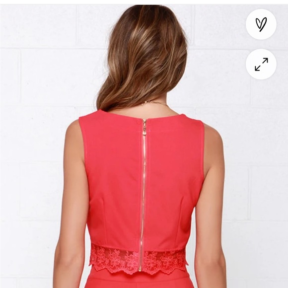 Lulus Baltic border coral color crop top lace - Picture 3 of 8